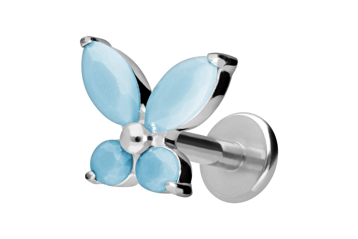 Titan Labret Piercing mit Innengewinde SCHMETTERLING + SYNTHETISCHE TÜRKISE